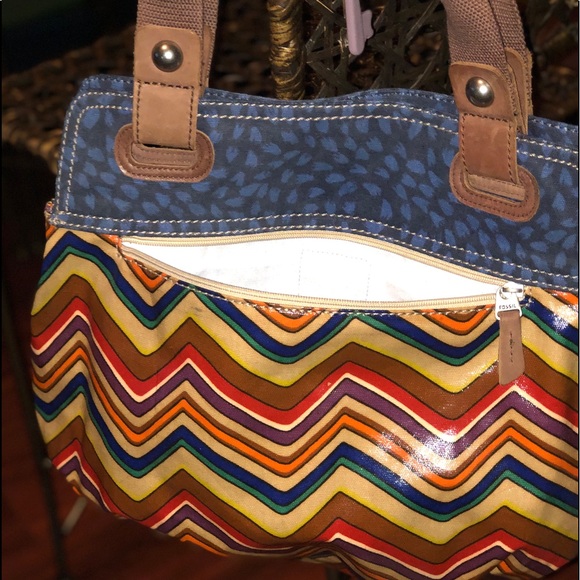 Fossil Key-Per Multi-Color Chevron Tote Bag#ZB5012 - Picture 6 of 16